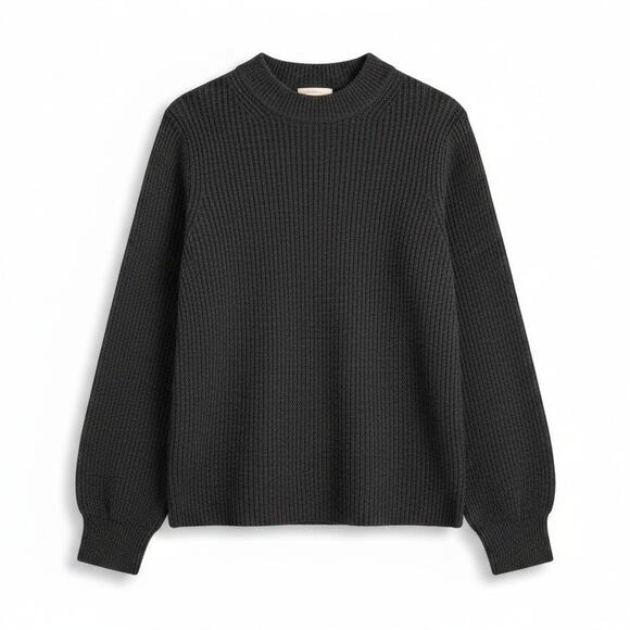 Madewell Sweaters - Madewell Women's Large Black Ribbed Funnel Neck Knit Stretch Casual Sweater